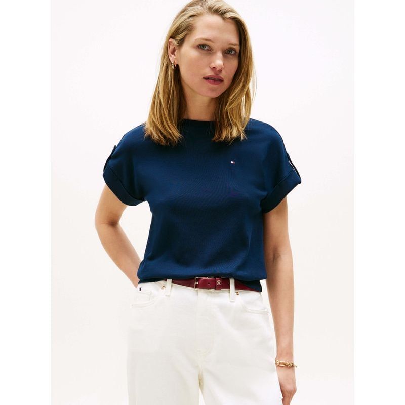 Tommy Hilfiger - Áo thun tay ngắn nữ Rib Slim Roll Tab T-Shirt