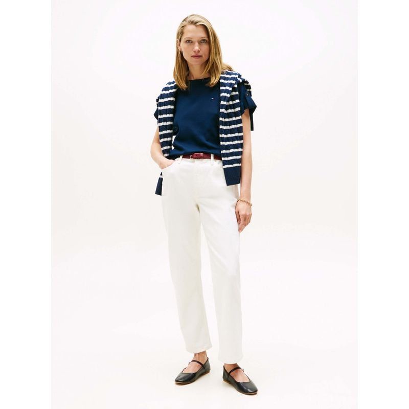 Tommy Hilfiger - Áo thun tay ngắn nữ Rib Slim Roll Tab T-Shirt