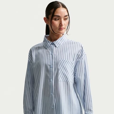 Nike - Áo Sơ Mi Nữ Chill Poplin Oversized Woven Long-Sleeve Striped Top