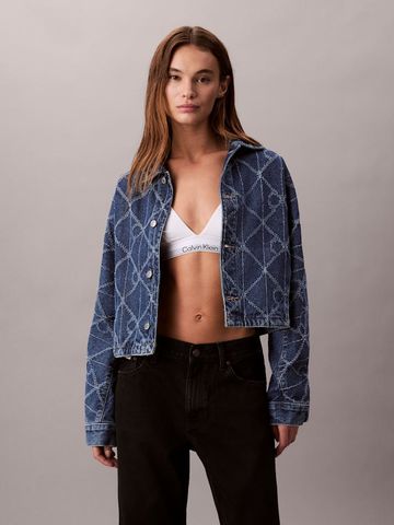 Calvin Klein - Áo khoác jeans nữ Allover Logo Denim Jacket