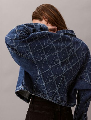 Calvin Klein - Áo khoác jeans nữ Allover Logo Denim Jacket