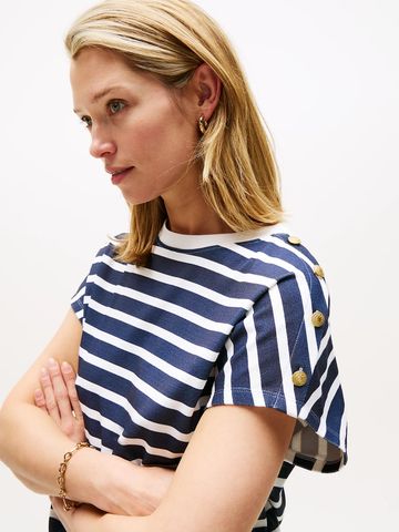 Tommy Hilfiger - Áo thun tay ngắn nữ Gold-Tone Button Shoulder T-Shirt