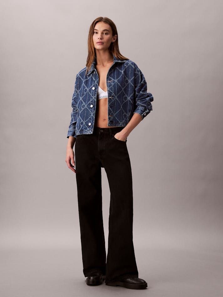 Calvin Klein - Áo khoác jeans nữ Allover Logo Denim Jacket