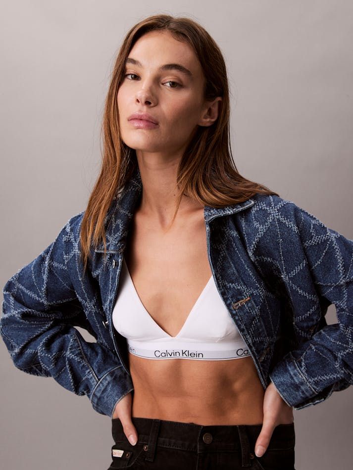 Calvin Klein - Áo khoác jeans nữ Allover Logo Denim Jacket