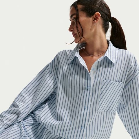 Nike - Áo Sơ Mi Nữ Chill Poplin Oversized Woven Long-Sleeve Striped Top