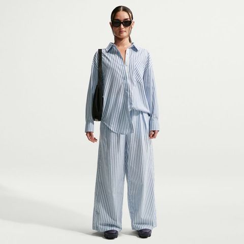 Nike - Áo Sơ Mi Nữ Chill Poplin Oversized Woven Long-Sleeve Striped Top