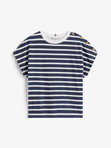 Tommy Hilfiger - Áo thun tay ngắn nữ Gold-Tone Button Shoulder T-Shirt
