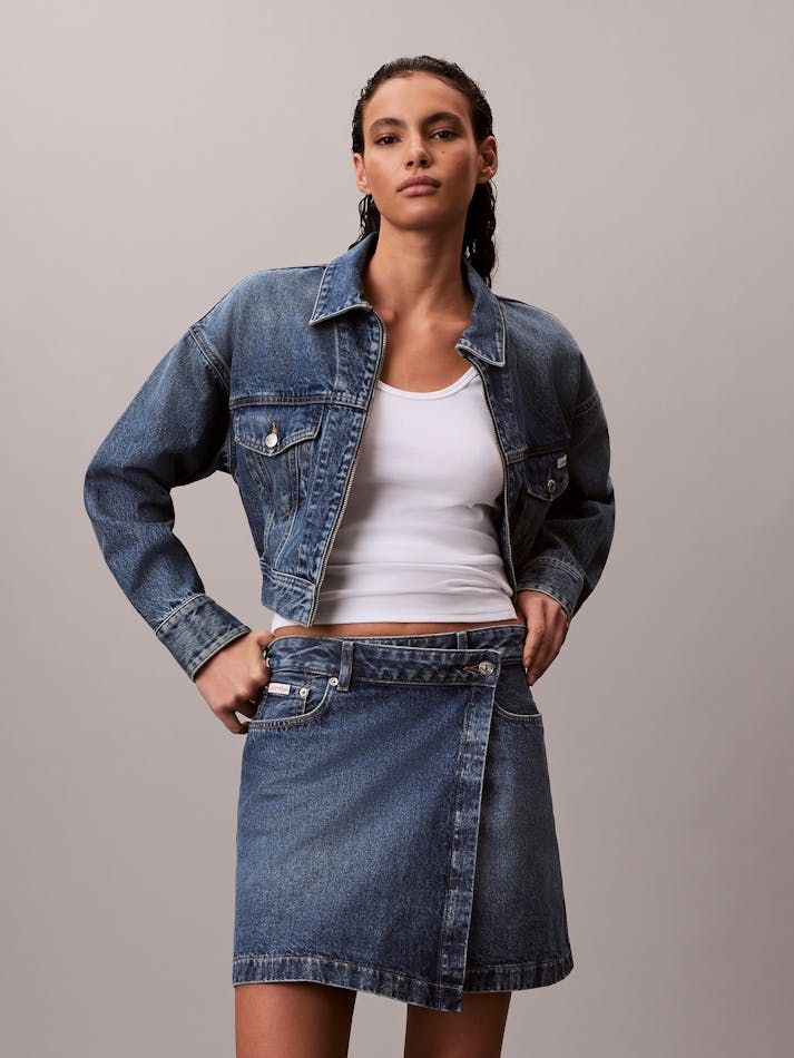 Calvin Klein - Váy jeans nữ Denim Mini Wrap Skirt