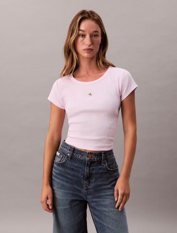 Calvin Klein - Áo thun dệt kim nữ Cotton Stretch Rib Baby Tee