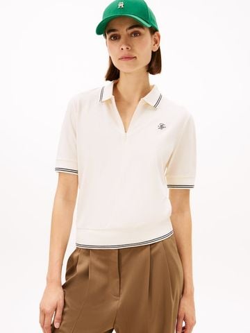 Tommy Hilfiger - Áo Polo Nữ Script Lyocell Zip Short Sleeve Polo