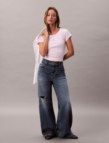 Calvin Klein - Áo thun dệt kim nữ Cotton Stretch Rib Baby Tee