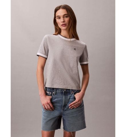 Calvin Klein - Áo Thun Tay Ngắn Nữ Monogram Stripe Trim Tee