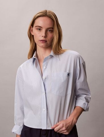 Calvin Klein - Áo Sơ Mi Nữ Cropped Cotton Poplin Stripe Shirt