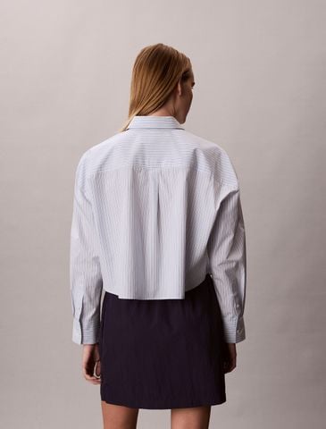 Calvin Klein - Áo Sơ Mi Nữ Cropped Cotton Poplin Stripe Shirt