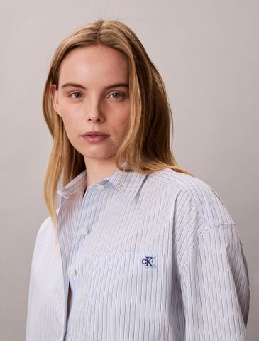 Calvin Klein - Áo Sơ Mi Nữ Cropped Cotton Poplin Stripe Shirt