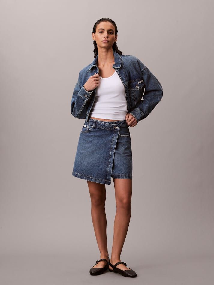 Calvin Klein - Váy jeans nữ Denim Mini Wrap Skirt
