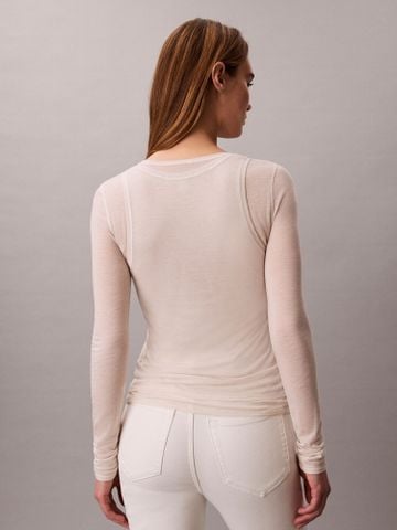 Calvin Klein - Áo Thun Tay Dài Nữ Wool Blend Feminine Double Layer