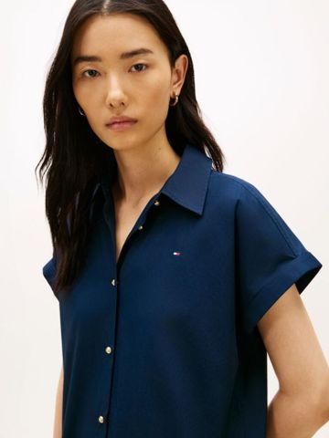 Tommy Hilfiger - Đầm Tay Ngắn Nữ Gold-Tone Button Relaxed Mini Shirt Dress