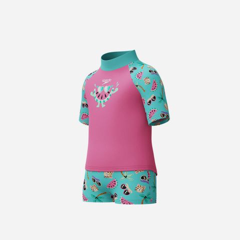 Speedo - Đồ bơi bikini bé gái Digital Short Sleeve Top Set Pink Two Piece