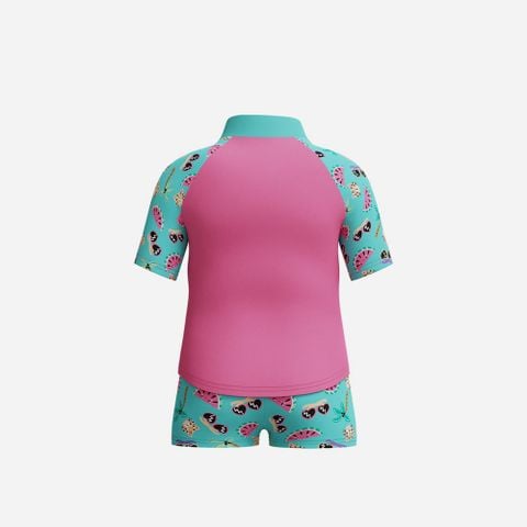 Speedo - Đồ bơi bikini bé gái Digital Short Sleeve Top Set Pink Two Piece - 3