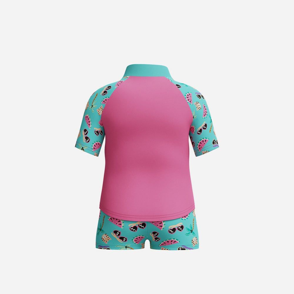 Speedo - Đồ bơi bikini bé gái Digital Short Sleeve Top Set Pink Two Piece
