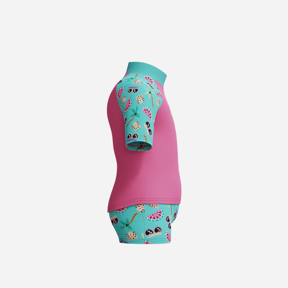 Speedo - Đồ bơi bikini bé gái Digital Short Sleeve Top Set Pink Two Piece