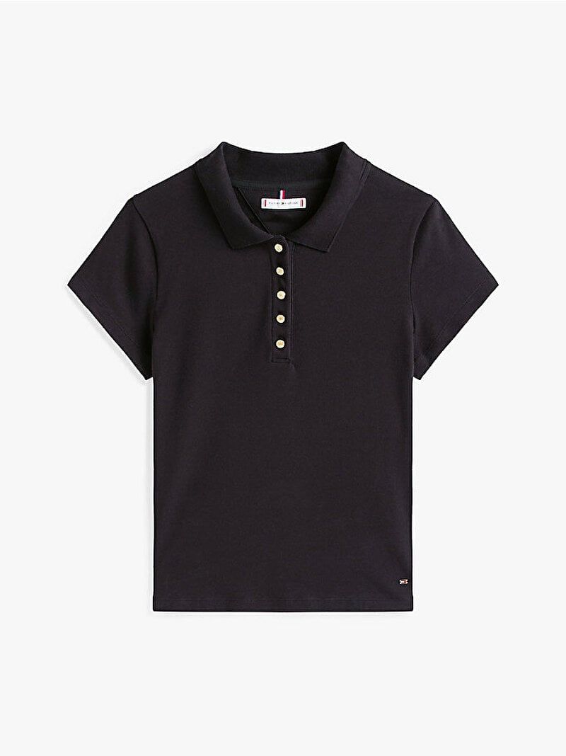 Tommy Hilfiger - Áo thun có cổ polo tay ngắn nữ Gold-Tone Button Slim Fit Polo Shirt