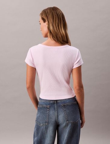 Calvin Klein - Áo thun dệt kim nữ Cotton Stretch Rib Baby Tee - 2