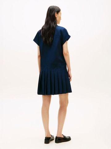 Tommy Hilfiger - Đầm Tay Ngắn Nữ Gold-Tone Button Relaxed Mini Shirt Dress