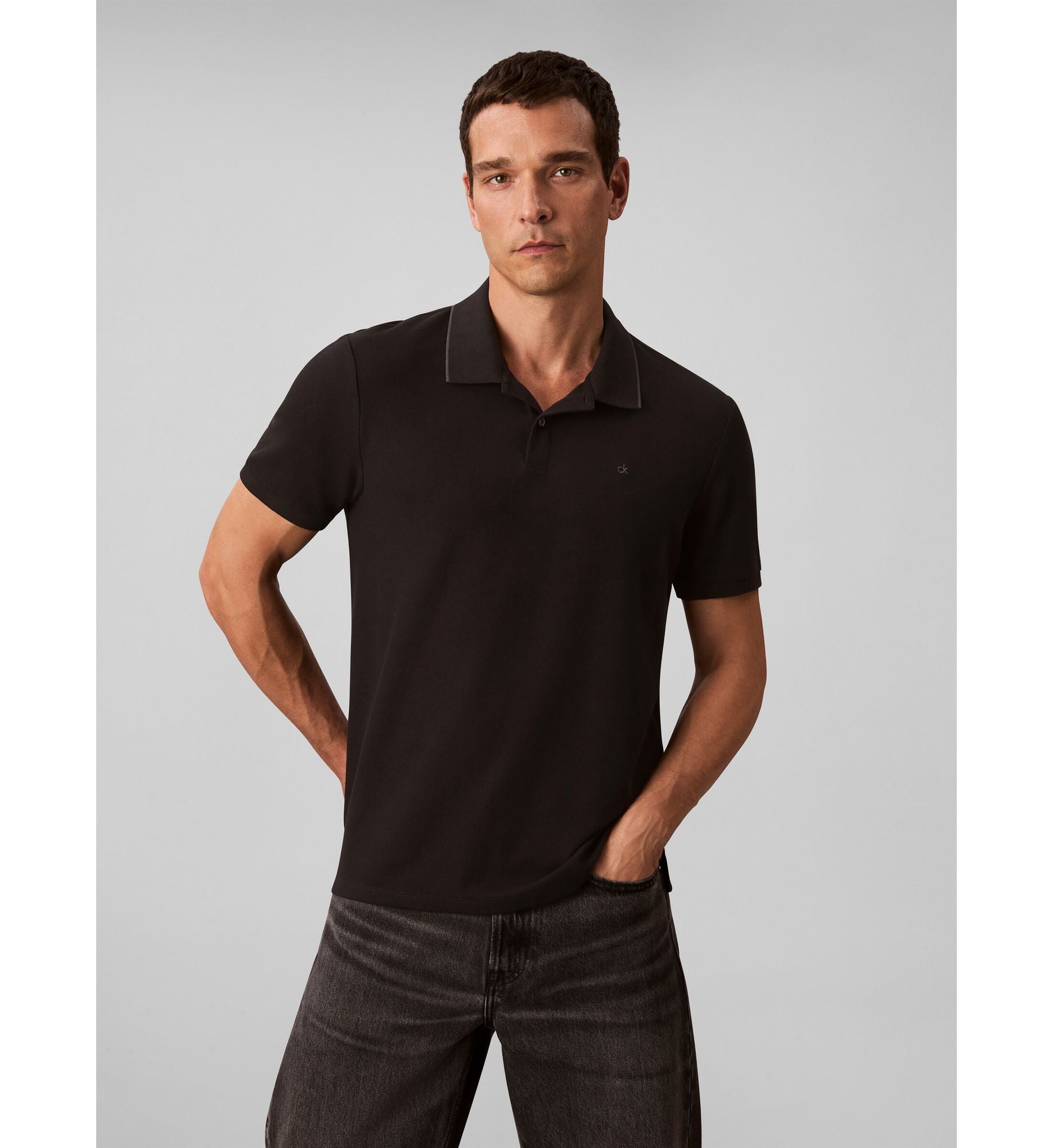 Calvin Klein - Áo polo tay ngắn nam Refined Pique Tipped Classic
