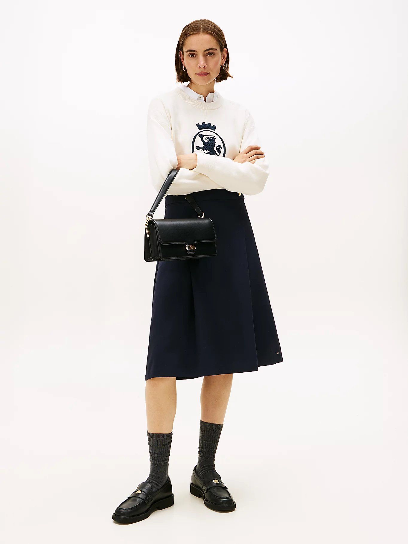 Tommy Hilfiger - Váy nữ Gold-Tone Button A-Line Midi Skirt