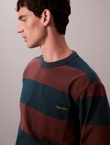 Calvin Klein - Áo Thun Tay Dài Nam Sueded Stripe Pocket Tee