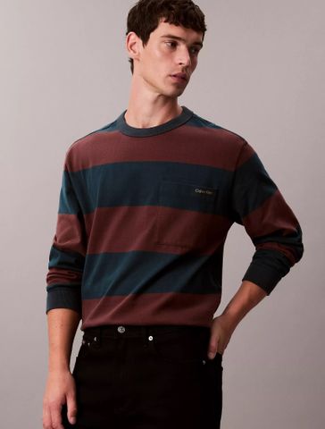 Calvin Klein - Áo Thun Tay Dài Nam Sueded Stripe Pocket Tee