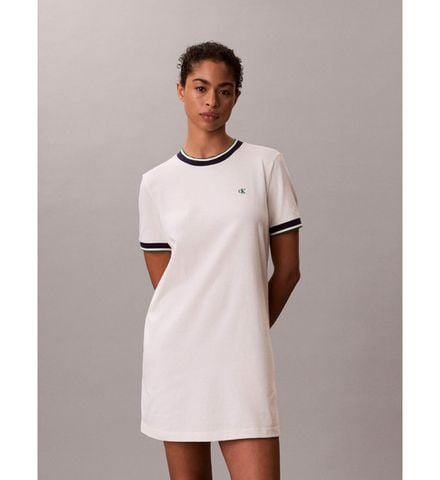 Calvin Klein - Đầm dệt kim Nữ Short Sleeve Cotton Monogram Stripe