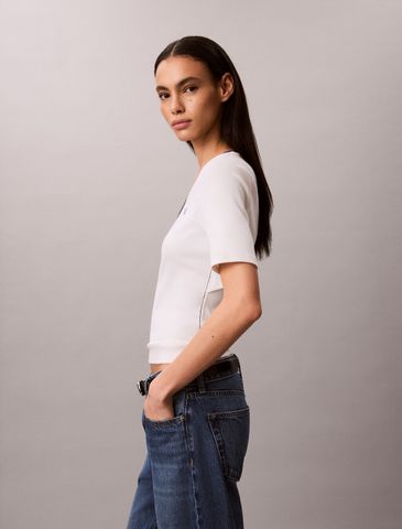 Calvin Klein - Áo Dệt Kim Tay Ngắn Nữ Slim Ribbed Open Back T-shirt