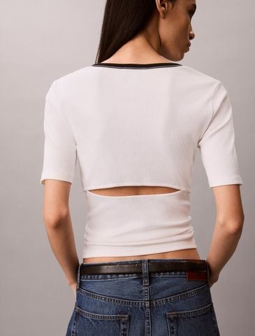Calvin Klein - Áo Dệt Kim Tay Ngắn Nữ Slim Ribbed Open Back T-shirt