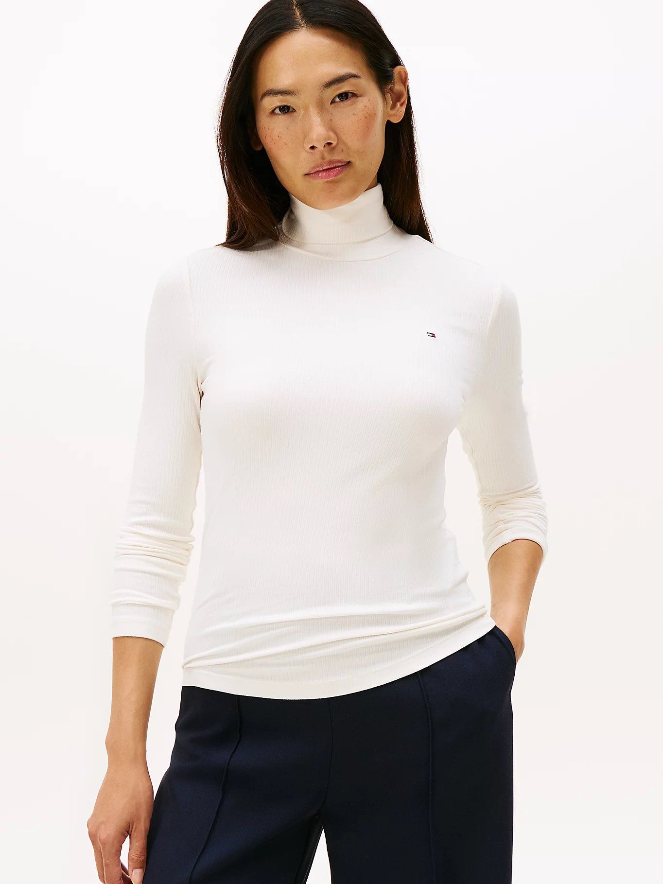 Tommy Hilfiger - Áo dệt kim tay dài nữ Ribbed Slim Long Sleeve Turtleneck Top