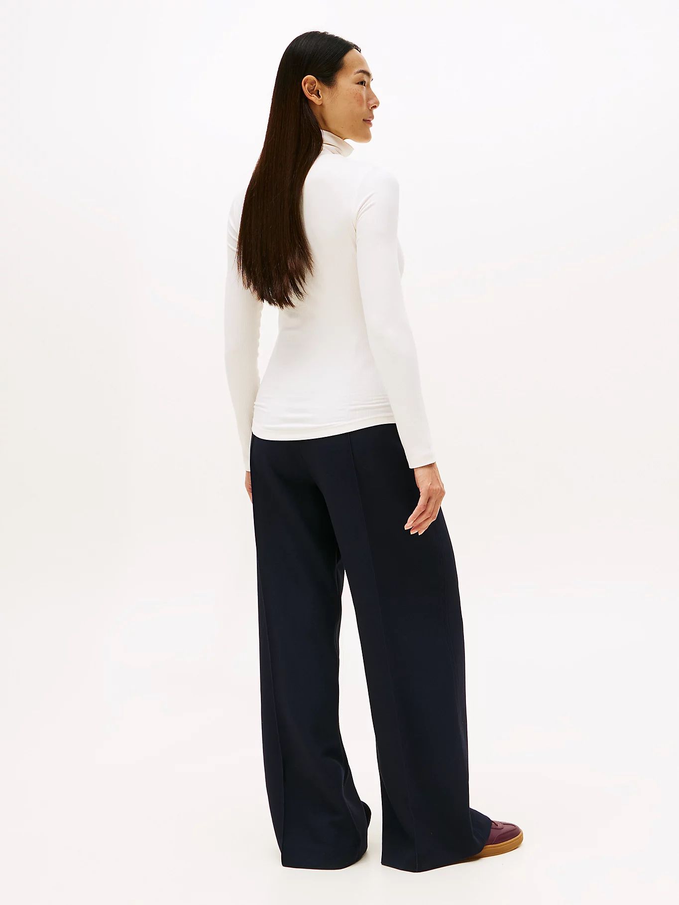 Tommy Hilfiger - Áo dệt kim tay dài nữ Ribbed Slim Long Sleeve Turtleneck Top