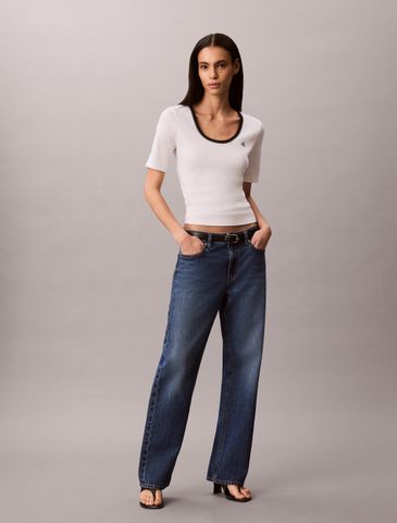 Calvin Klein - Áo Dệt Kim Tay Ngắn Nữ Slim Ribbed Open Back T-shirt