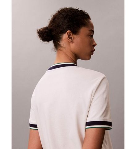 Calvin Klein - Đầm dệt kim Nữ Short Sleeve Cotton Monogram Stripe