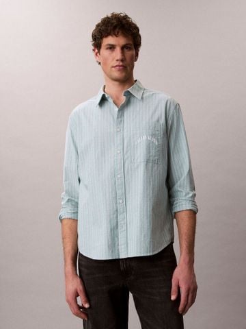 Calvin Klein - Áo Sơ Mi Nam Long Sleeve CK Stripe Washed Oxford