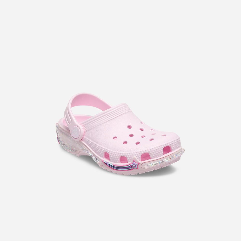 Crocs - Xăng đan trẻ em Classic Star Sparkle Shaker Clog Pink Milk Lifestyle