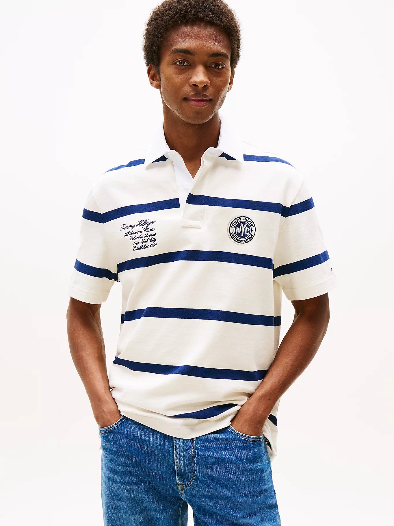 Tommy Hilfiger - Áo thun có cổ polo tay ngắn nam Athleisure Relaxed Rugby Stripe Polo Shirt