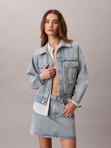 Calvin Klein - Áo Khoác Jean Nữ Denim Logo Tape Boxy Jacket
