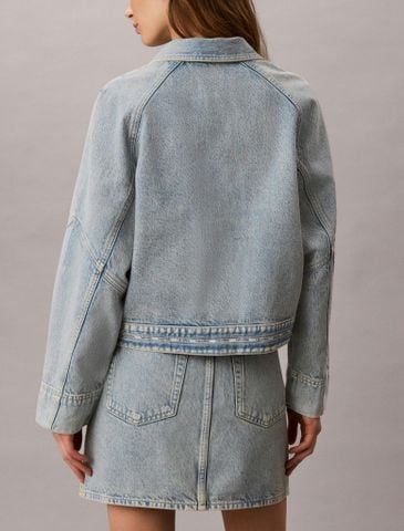 Calvin Klein - Áo Khoác Jean Nữ Denim Logo Tape Boxy Jacket
