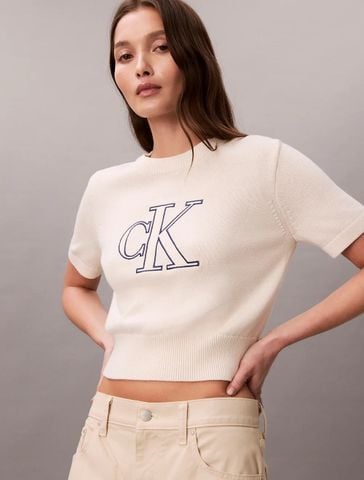 Calvin Klein - Áo Len Tay Ngắn Nữ Monogram Cropped Sweater