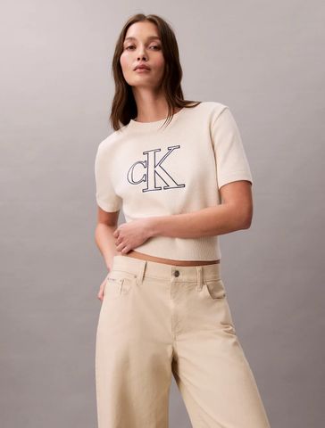 Calvin Klein - Áo Len Tay Ngắn Nữ Monogram Cropped Sweater