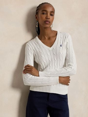 Ralph Lauren - Áo Len Nữ Cable-Knit Cotton V-Neck Sweater
