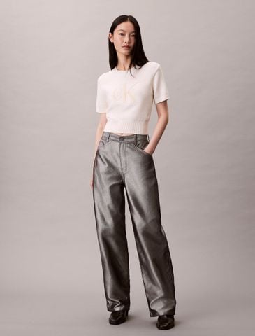 Calvin Klein - Áo len tay ngắn nữ Monologo Cropped Jumper