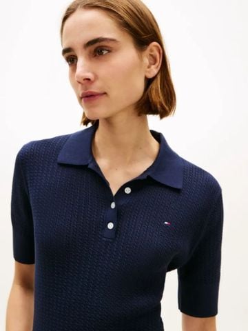 Tommy Hilfiger - Áo nỉ dệt kim Nữ Pointelle Short Sleeve Polo Sweater - 2